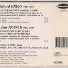 Grieg / Franck - Piano concerto - CD - pikkukuva 2