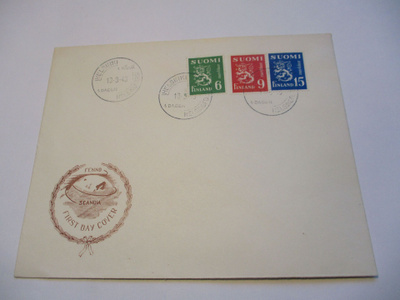 1949 Leijonat 6,9,15mk FDC N 50e