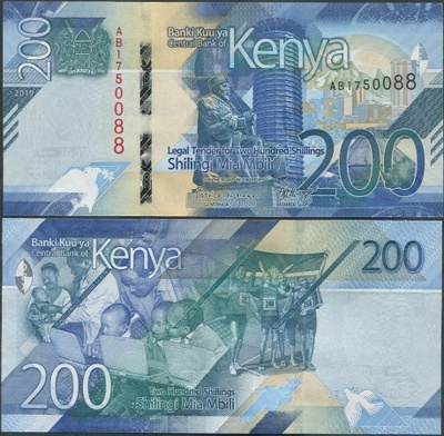 Kenia 200 Shillings 2019 UNC uusi sarja ja design