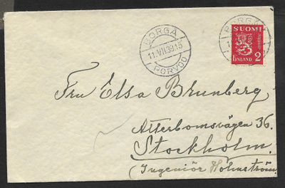 Postilähetys - Yl.m. 2mk (LAPE 197) Borgå 11.7.1939
