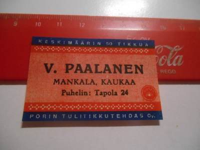 TT Etiketti Puijo V.Paalanen Mankala Kaukaa