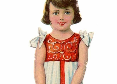 WANHA / Polkkahiuksinen tyttö ja lemmikkikori. 1920-30-l.