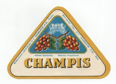 Etiketti O.Y. ROBERTS A. B. Turku. CHAMPIS