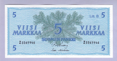 5 mk v.1963 Litt. B UNC P-106Aa (Kulberg-Hämäläinen)