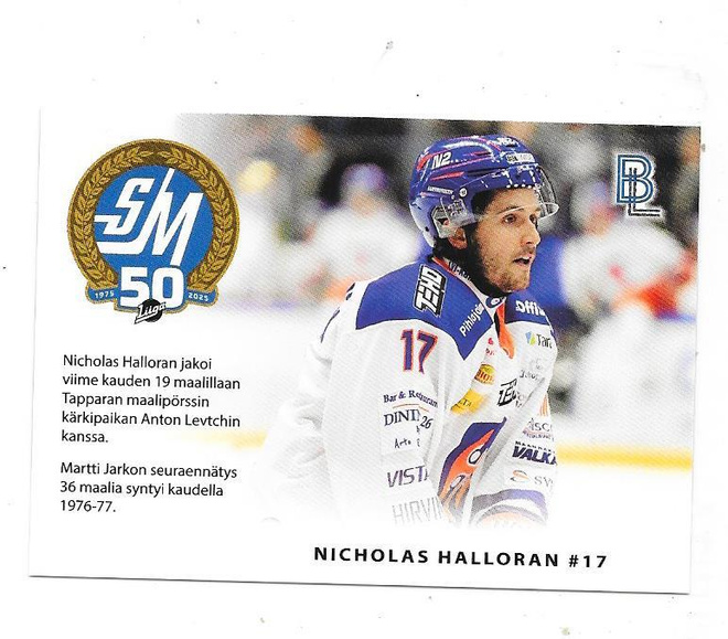 2024-25 BlueLine Matchcard #3/6 Nicholas Halloran Tappara