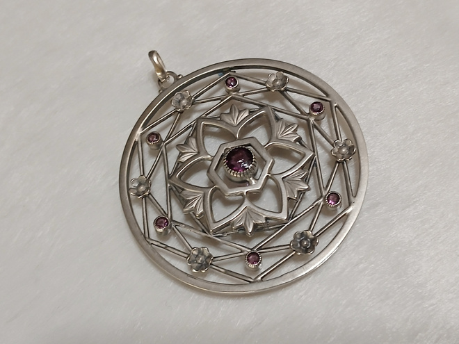 1915- Vintage,  Art Nouveau, Hopea riipus ametisti kivi 800,
