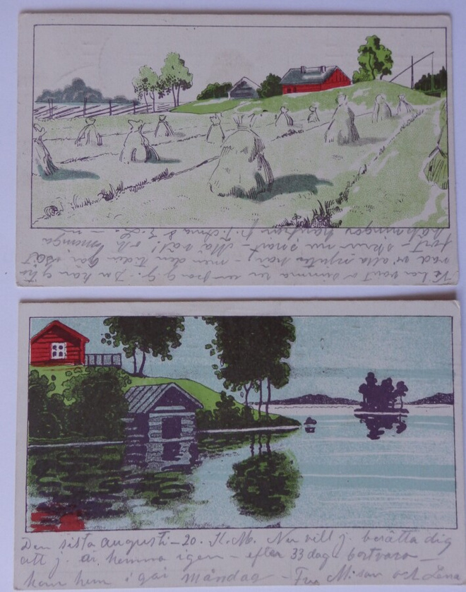 2 kpl Postikortteja 1920-luvulta, kesäisiä maisemia