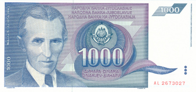 Yugoslavia 1.000 Dinars 1991 Nikola Tesla 1856-1943 #655
