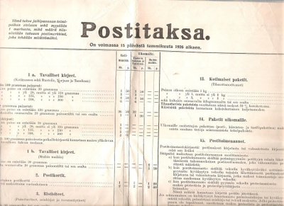 Postitaksa, 1926, aito ilmoitus. Posttaxa.