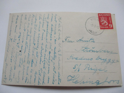 1949 Virrat kortti Hkiin ja edelleen s/s Rigelillä