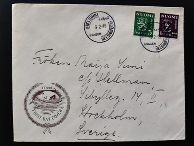 1948 FDC Leijonamerkit 3mk ja 12/10mk - Lape 45 €