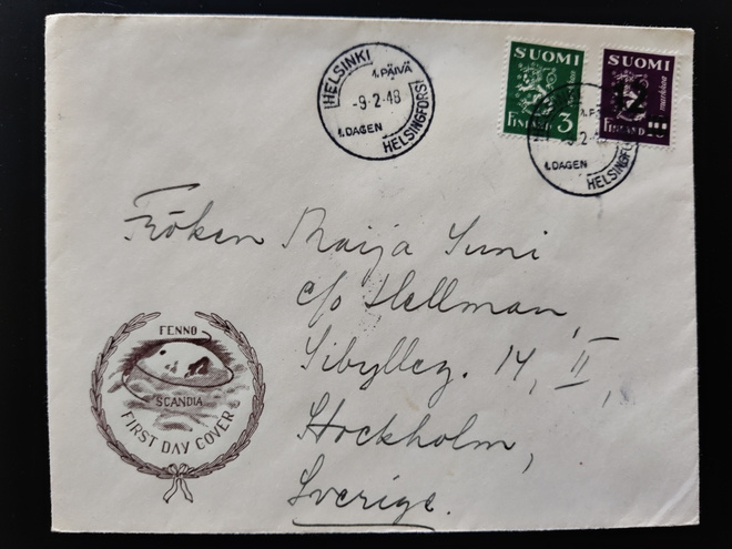1948 FDC Leijonamerkit 3mk ja 12/10mk - Lape 45 €
