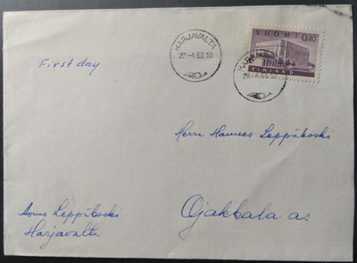M/1963 Eduskuntalo -merkki kirjeellä, kulk. 22.4.1963
