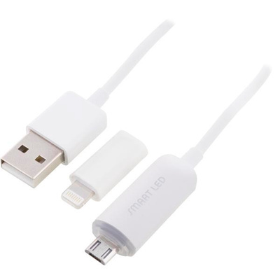 Epzi Smart Led, USB 2.0 A - Micro-B / Lightning, 1m, valk.