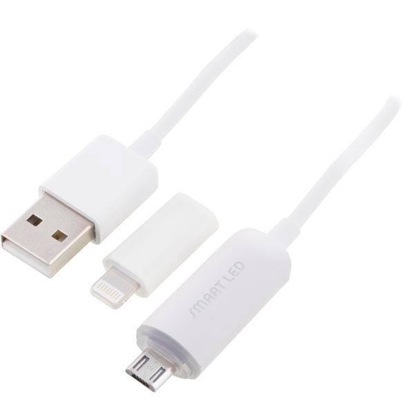 Epzi Smart Led, USB 2.0 A - Micro-B / Lightning, 1m, valk.