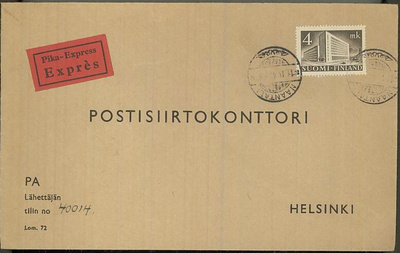 M30 1939 4mk postitalo vapaakirje pikajakeluna