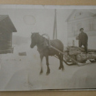 Mies ja hevonen tukinajossa, talvikuva, mv valokuva / kortti - pikkukuva 1