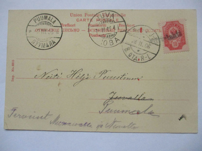 1906 Niittylahti rivil + pvl J-J kortilla Juvalla /Puumalaan