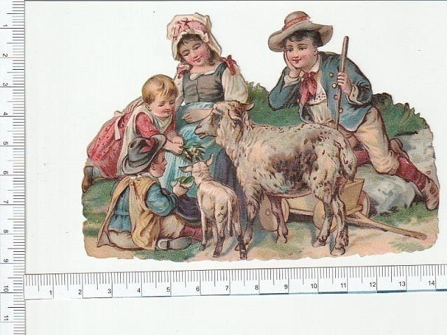 * lammaspaimen ja perhe , iso ja vanha kuva, 12 x 8,5cm *