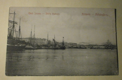 Helsinki, Eteläsatama, purjelaivoja, kaupunkia, mv pk, ei p.