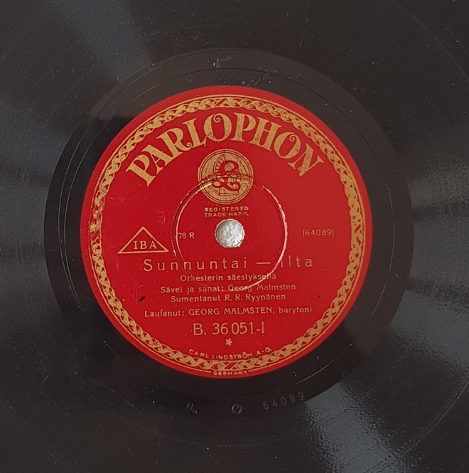 Savikiekko 1929 - Georg Malmsten - Parlophon B. 36051