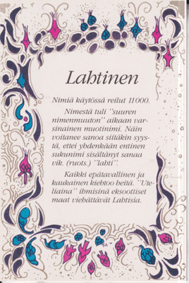 Lahtinen, nimikortti .  e204