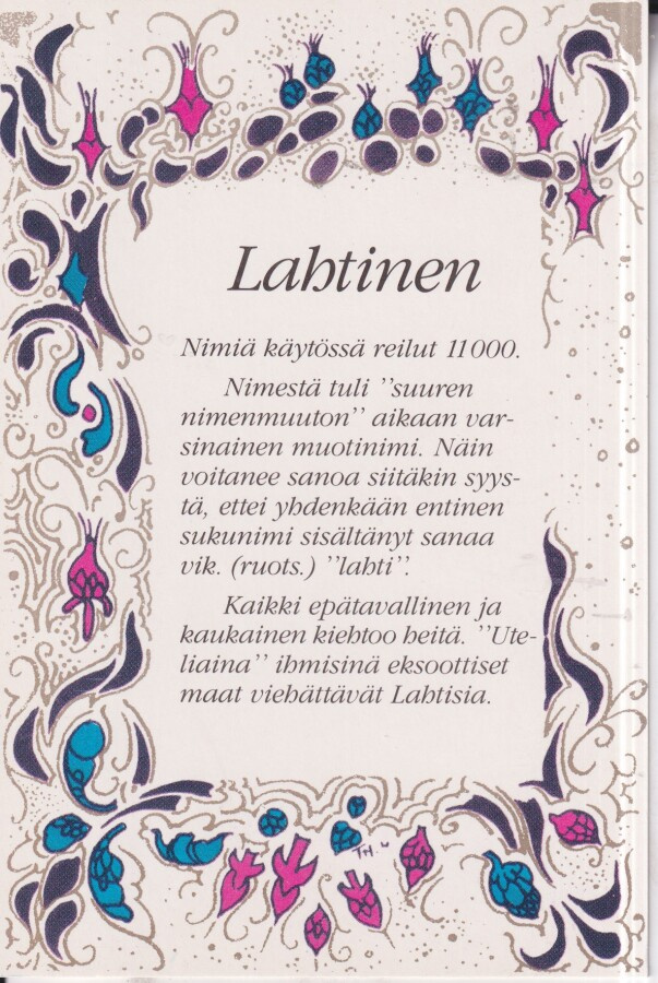 Lahtinen, nimikortti .  e204