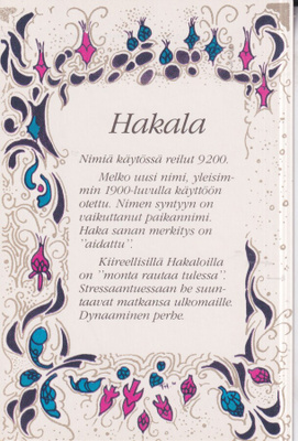 Hakala, nimikortti .  e204