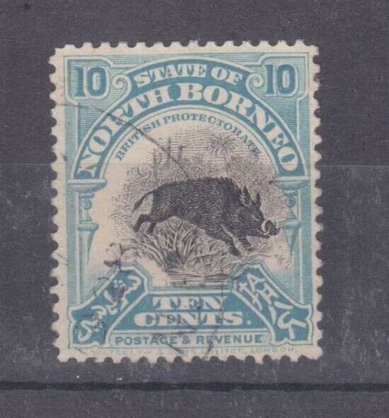 Pohjois Borneo 1909 10c merkki leimattuna.