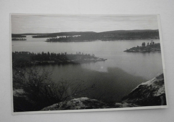 Inari, järvimaisemaa, vanha valokuvapk, p. 1959