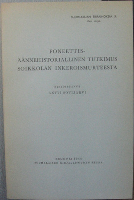 Antti Sovijärvi: Foneettis-äännehistoriallinen tutkimus...