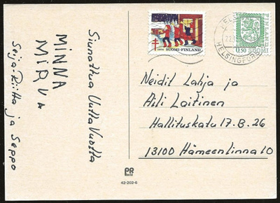 Tub Joulumerkki 1976 Soittavat tontut kortilla