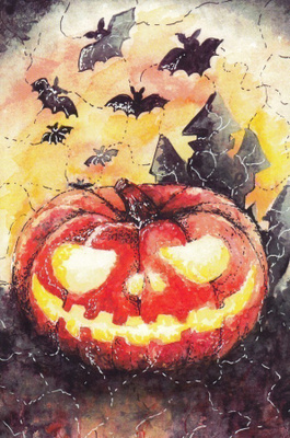 Halloween kurpitsa ja lepakot