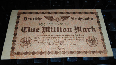 Germany Saksa Rautatie 1 Million Marks 1923 XF