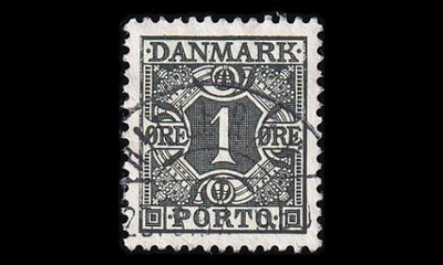 Tanska PORTO_25 o 1 öre vih.musta ruututausta (1934)
