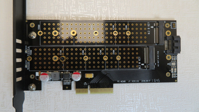 Adapteri NVMe kahdelle M.2 levylle plus SATA-liitin PCIe