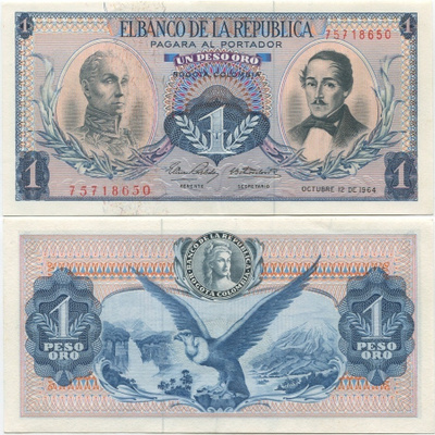 Kolumbia Colombia 1 Peso 1964 (P-404b) aUNC