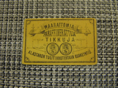 Alastaron Tulitikkutehtaan Osakeyhtiö etiketti.