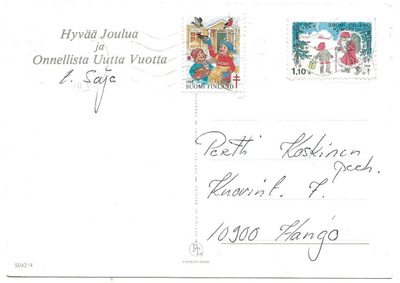 Tub Joulumerkki 1984 Talvilintuja kortilla