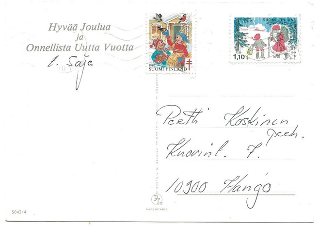 Tub Joulumerkki 1984 Talvilintuja kortilla