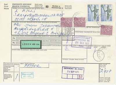 1971 paketti Ruotsiin - lunastus 400 äyriä