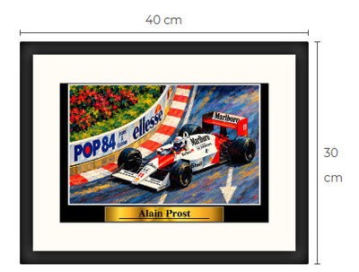Uusi Alain Prost F1 art print kehystetty 30 cm x 40 cm