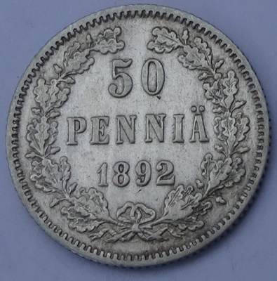 1892 50 penniä tyyppi I kl7 HK 15€