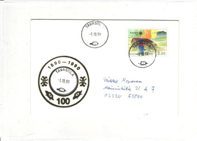 POSTILÄHETYS TAVASTILA POSTI 100 VUOTTA LOITOL.