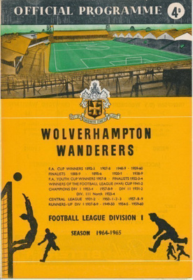 Jalkapallo otteluohjelma Wolverhampton - Rotherham 1965 (!!)