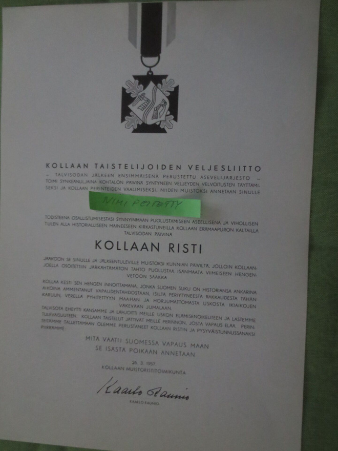Kollaan Ristin Myöntökirja
