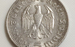 Saksa Kolmas valtakunta 5 Reichsmark 1936F, Hopeakolikko