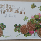 Onnittelukortti; kultarahoja, neliapiloita, kohopainoa, k. - pikkukuva 1
