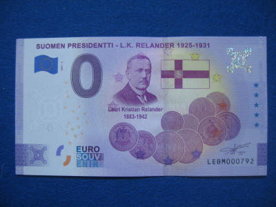 0-euron seteli: presidentti L. K. Relander 1925-1931