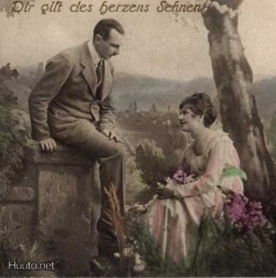 RAKKAUS / Rakastunut pari romanttisessa luonnossa. 1900-l.